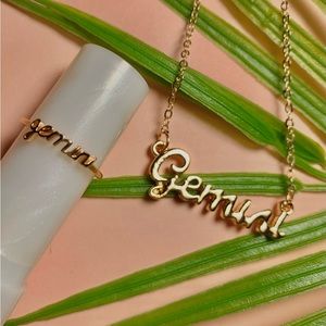 Gemini Zodiac sign necklace and ring set